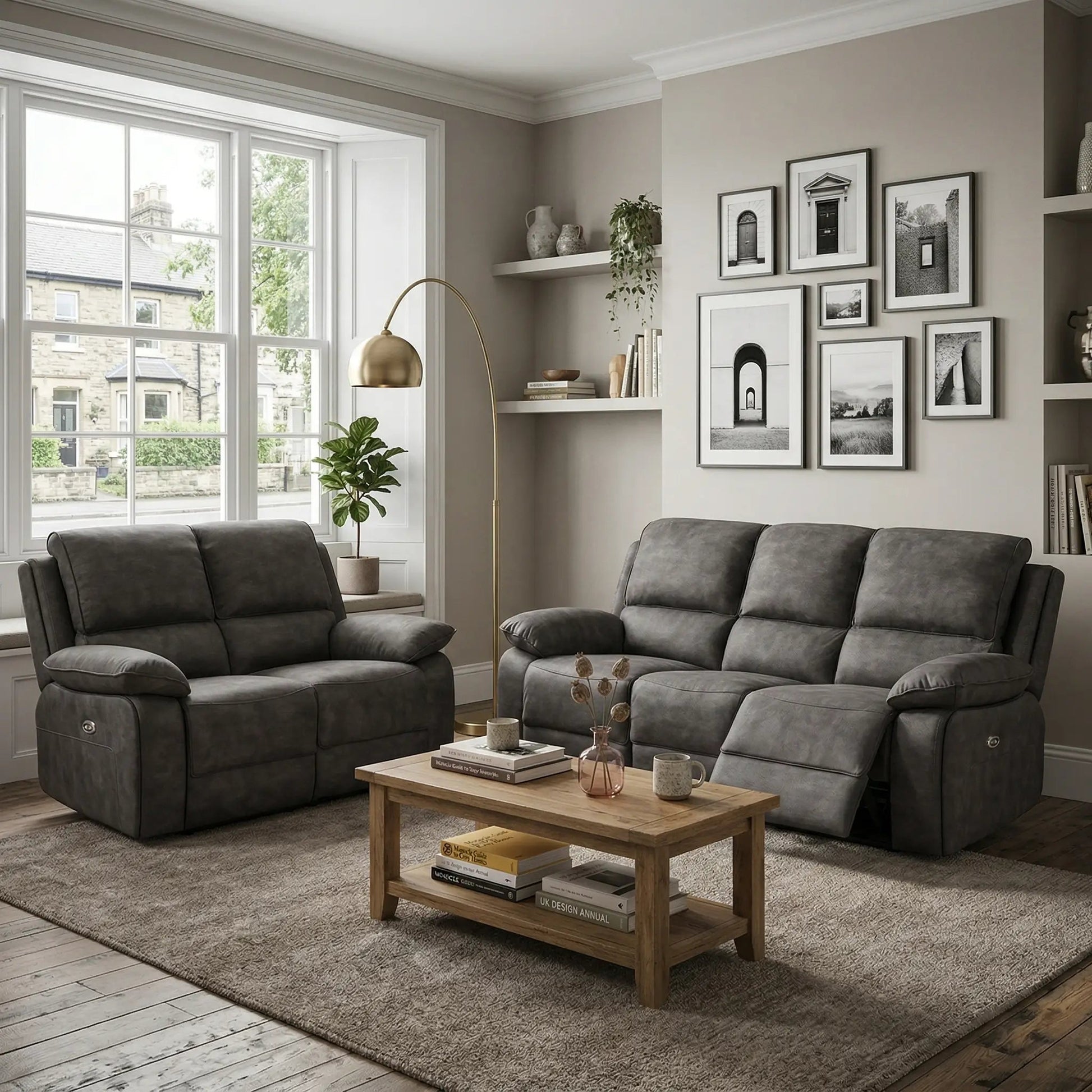 Maple Grey Suede Fabric Electric Recliner 3+2 Seater Sofa Set - Furniture Instore