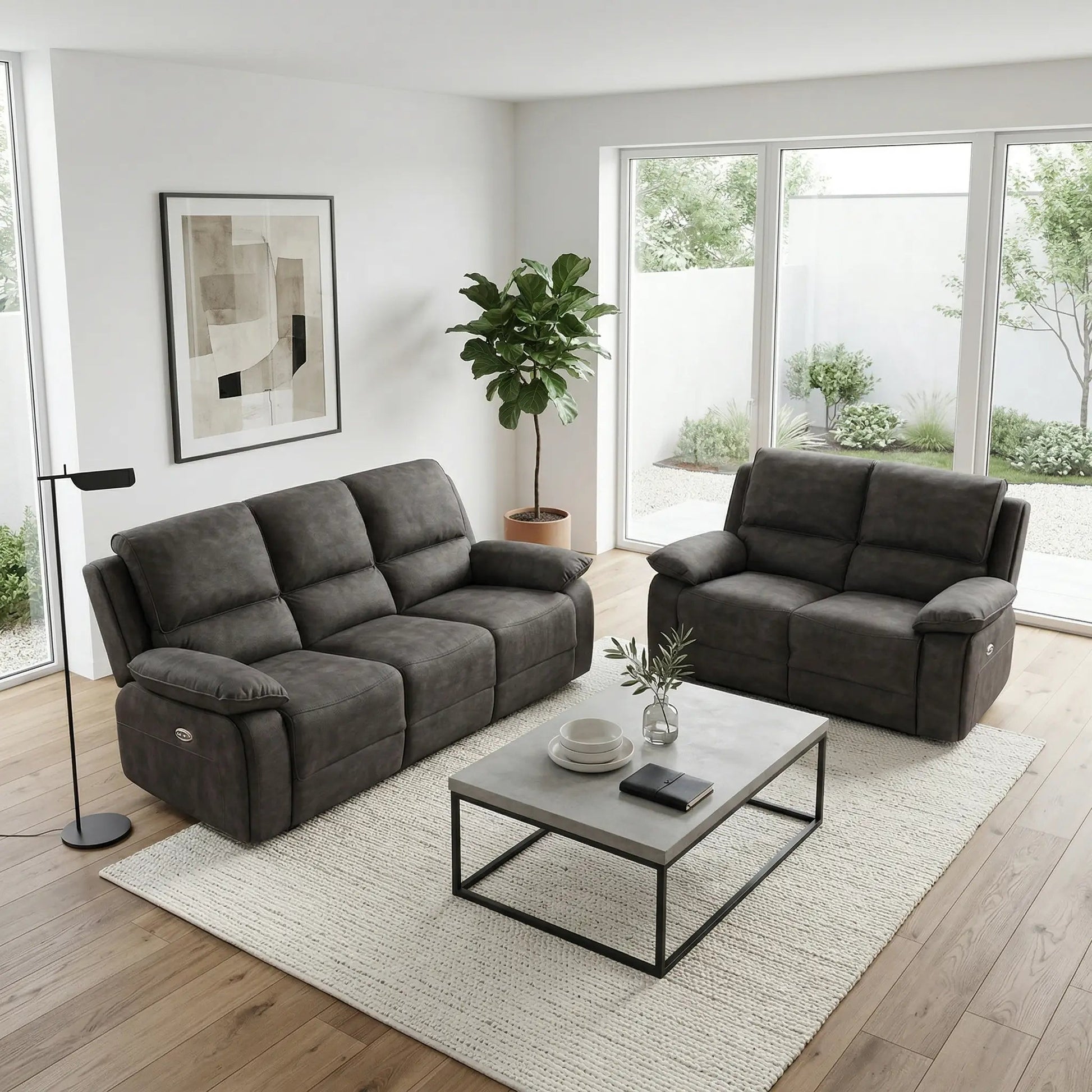 Maple Grey Suede Fabric Electric Recliner 3+2 Seater Sofa Set - Furniture Instore