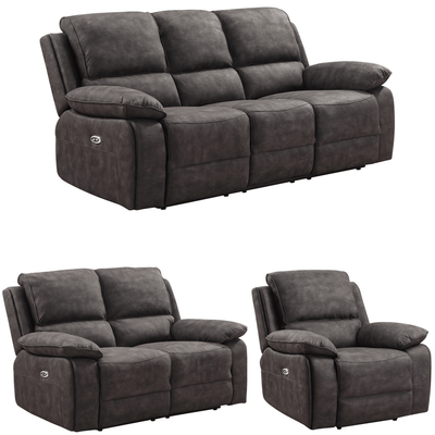 Maple Grey Suede Fabric Electric Recliner 3+2+1 Seater Sofa Set