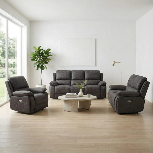 Maple Grey Suede Fabric Electric Recliner 3+2+1 Seater Sofa Set - Furniture Instore