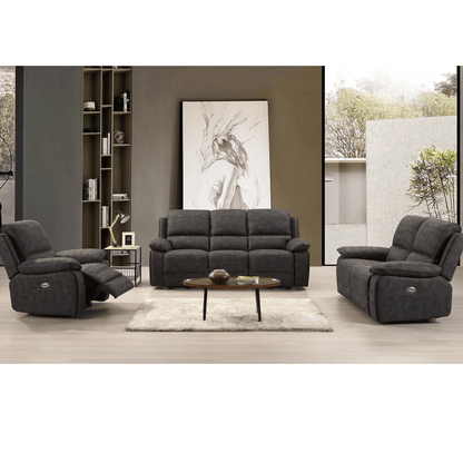 Gray sofa set with recliners in a living room setting