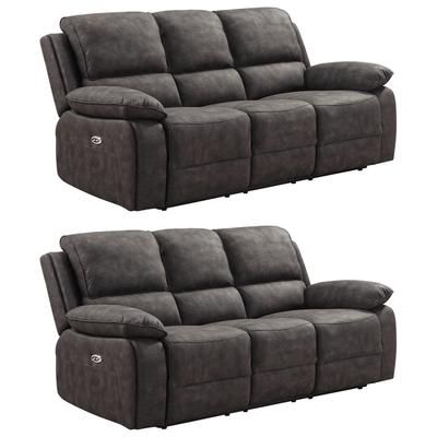 Maple Grey Suede Fabric Electric Recliner 3+3 Seater Sofa Set