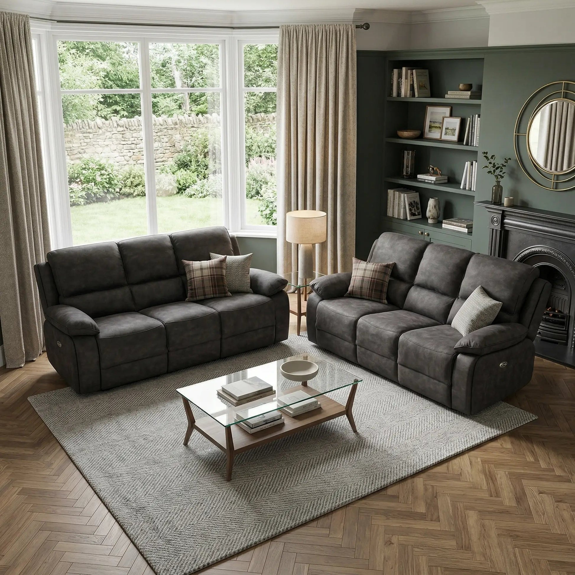 Maple Grey Suede Fabric Electric Recliner 3+3 Seater Sofa Set - Furniture Instore