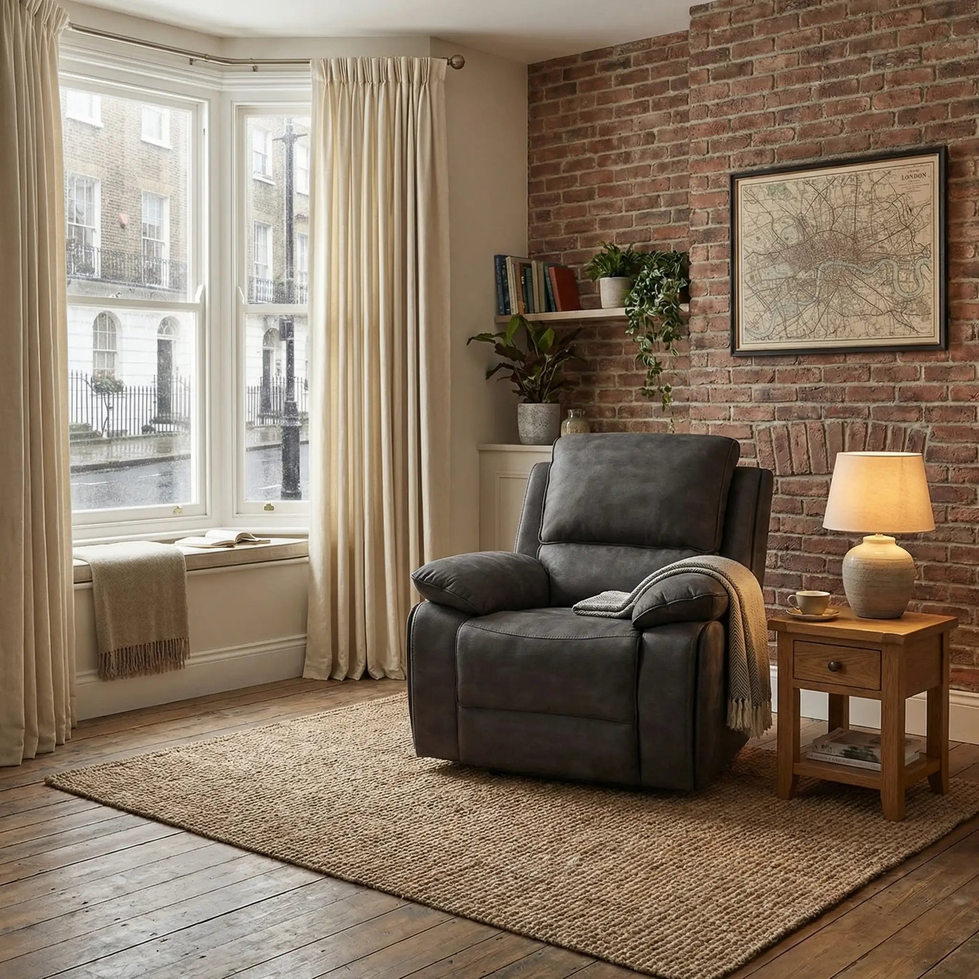 Maple Grey Suede Fabric Electric Recliner Armchair - Furniture Instore
