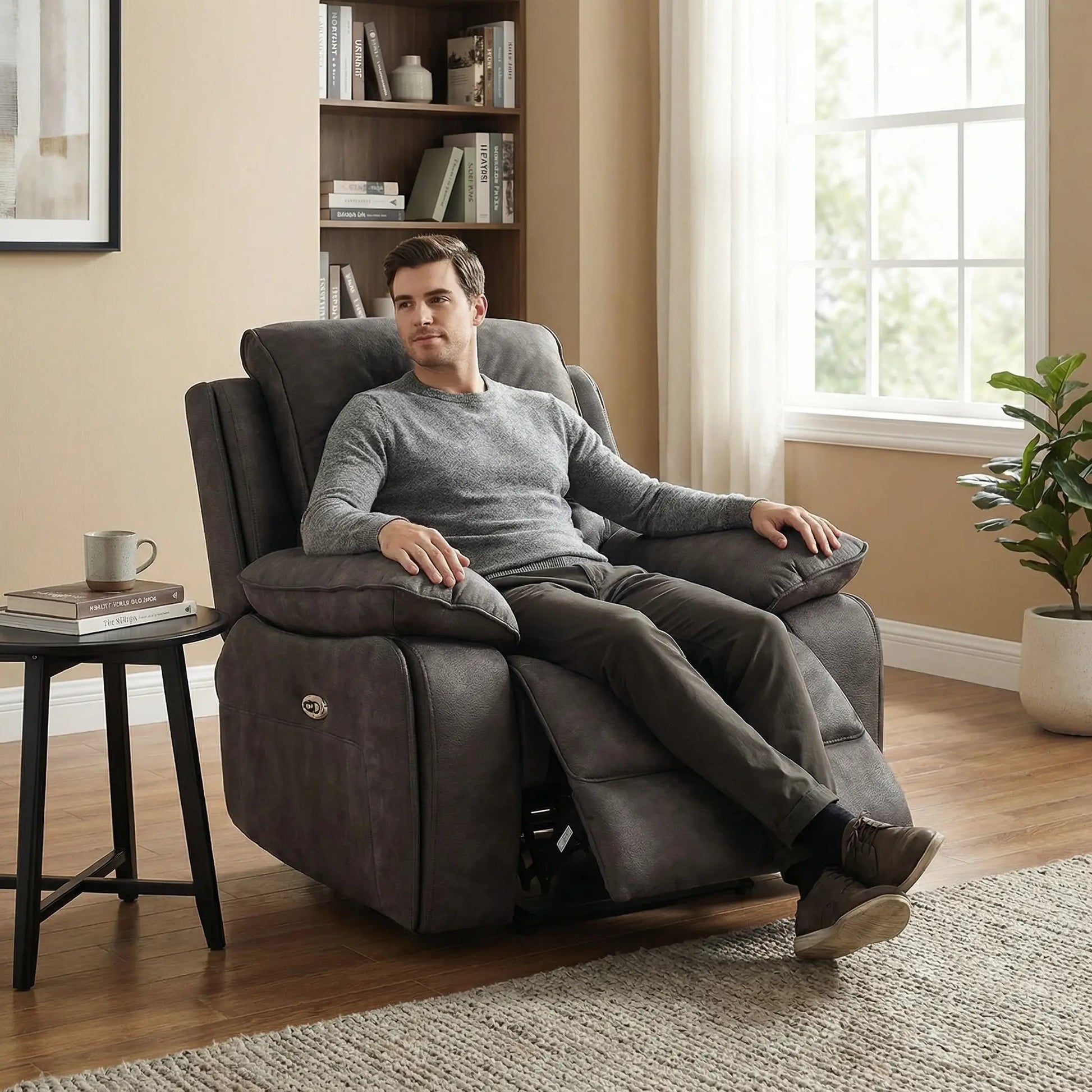 Maple Grey Suede Fabric Electric Recliner Armchair - Furniture Instore