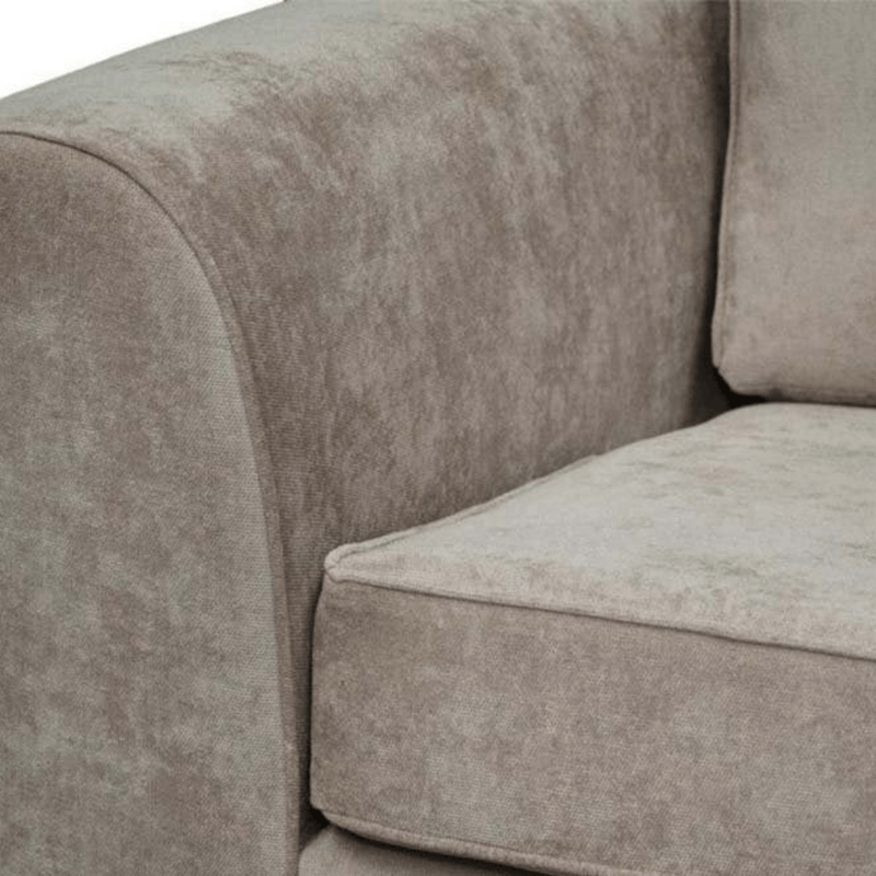 Nancy beige 2-seater sofa close-up highlighting cushions and fabric on a clean white background