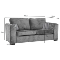 Nancy grey 3-seater sofa with plush cushions and modern design, front-facing on a white background with measurements displayed