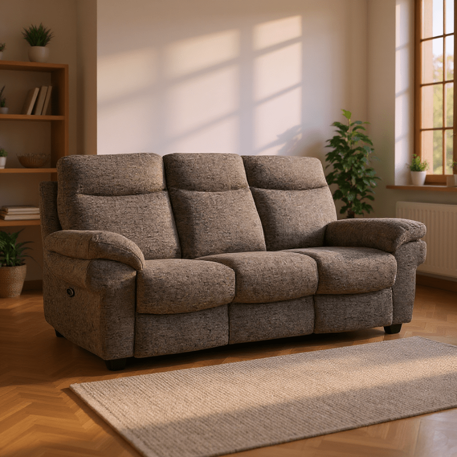 Tanya Brown Fabric Electric Recliner 3+3 Seater Sofa Set - Furniture Instore