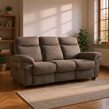 Tanya Brown Fabric Electric Recliner 3+3 Seater Sofa Set - Furniture Instore