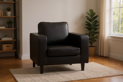 Box Black Leather 3+1+1 Seater Sofa Set