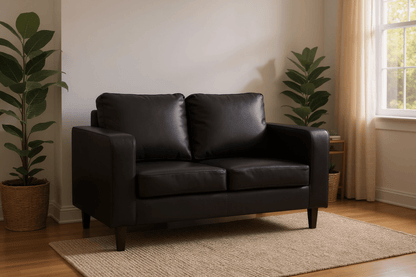 Box Black Leather 2+2 Seater Sofa Set
