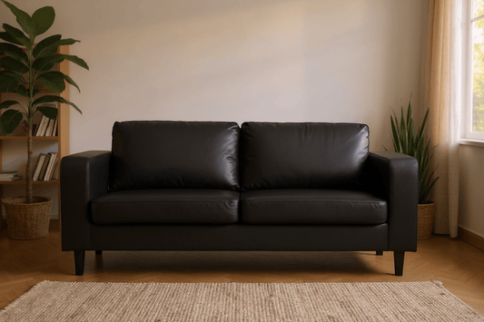 Box Black Leather 3 Seater Sofa - Furniture Instore