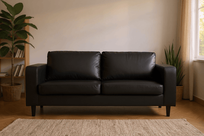 Box Black Leather 3+3 Seater Sofa Set - Furniture Instore