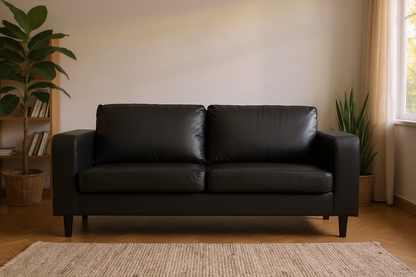 Box Black Leather 3+1+1 Seater Sofa Set
