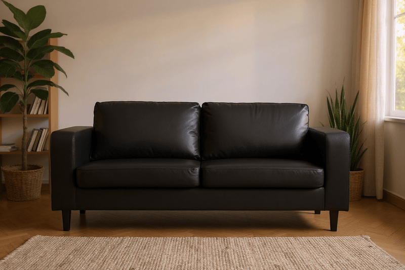 Box Black Leather 3+2 Seater Sofa Set - Furniture Instore