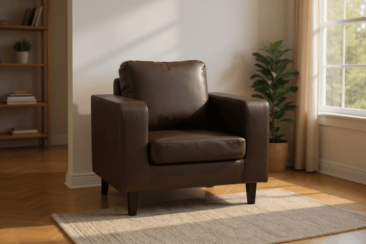 Box Brown Leather Armchair - Furniture Instore
