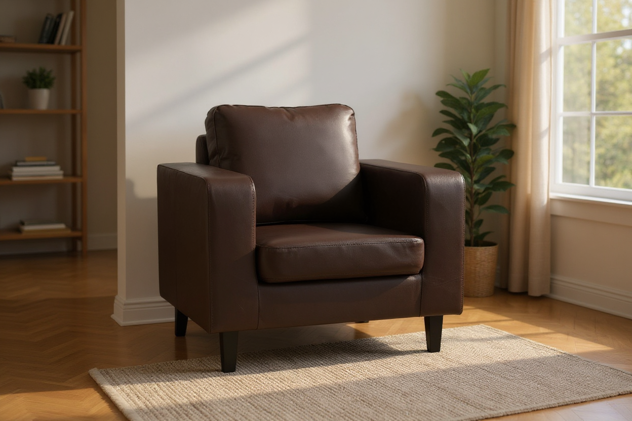 Box Brown Leather 3+1+1 Seater Sofa Set