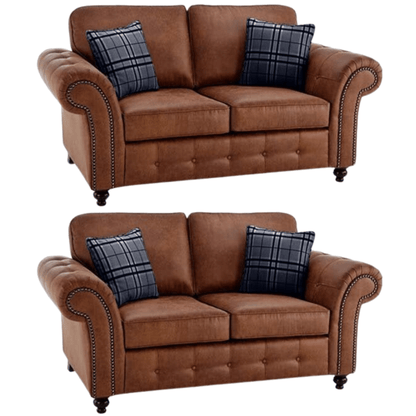 Oakland tan 2+2 sofa set with plush cushions and modern design, front-facing on a clean white background