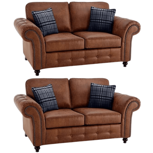 Oakland tan 2+2 sofa set with plush cushions and modern design, front-facing on a clean white background