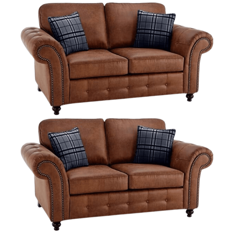 Oakland tan 2+2 sofa set with plush cushions and modern design, front-facing on a clean white background