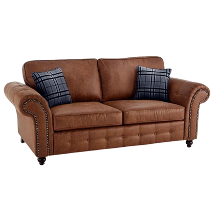 Oakland tan 3-seater sofa with plush cushions and modern design, front-facing on a clean white background
