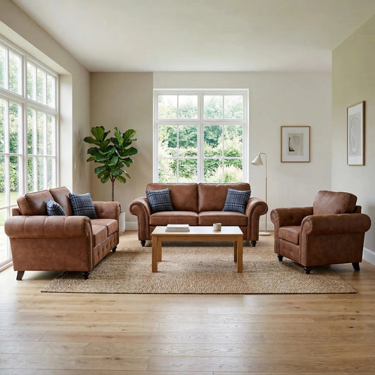 Oakland Tan Suede 3+2+1 Seater Sofa Set - Furniture Instore