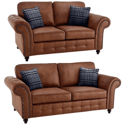 Oakland tan 3+3 sofa set with plush cushions and modern design, front-facing on a clean white background