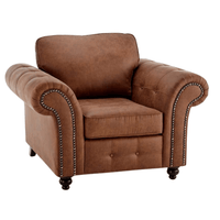 Oakland tan armchair with plush cushions and modern design, front-facing on a clean white background