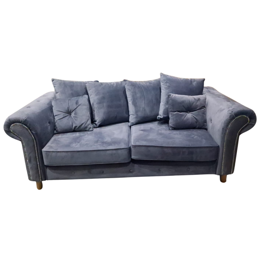 Gray sofa with cushions on a white background