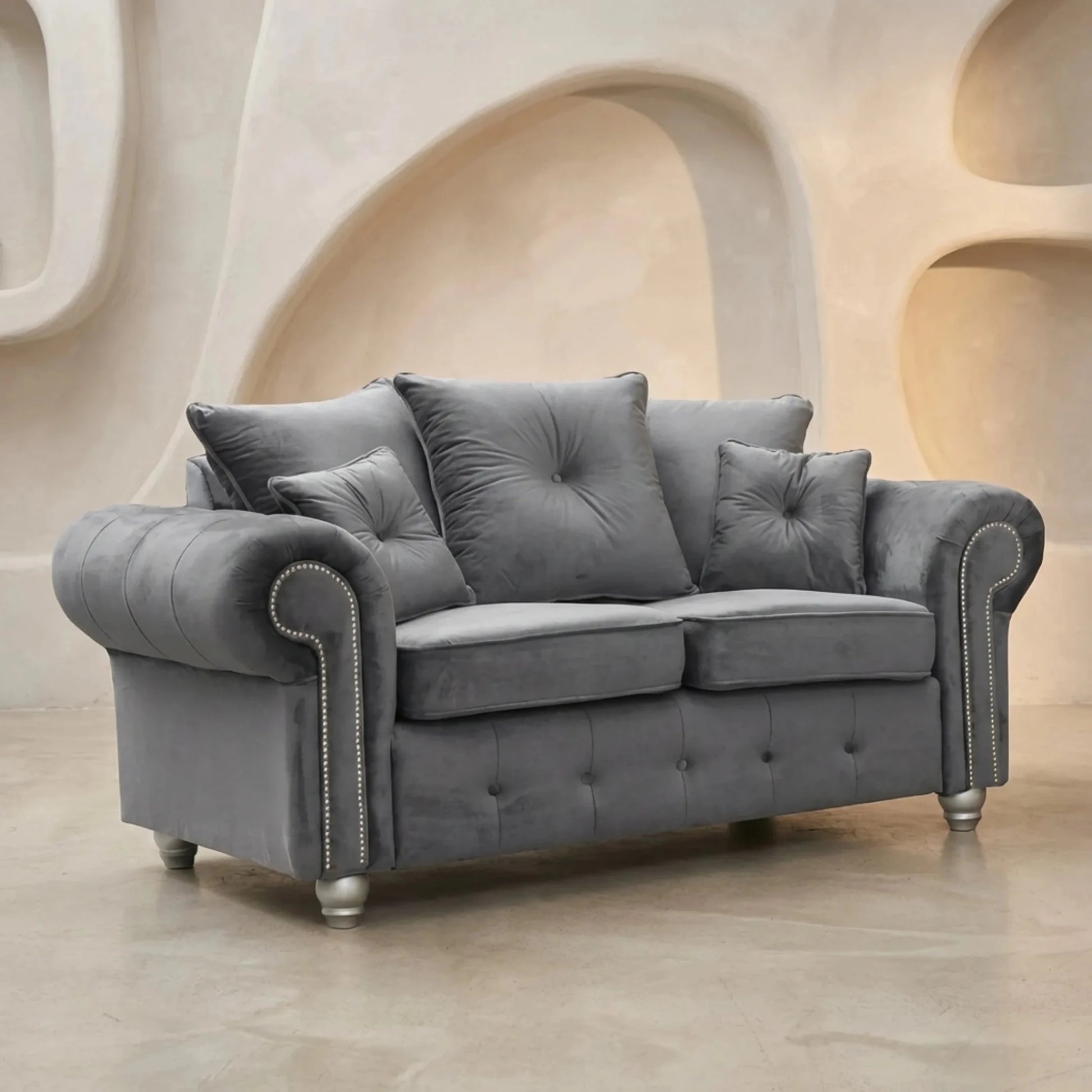 Olympia Grey Fabric Velvet 2 Seater Sofa - Furniture Instore