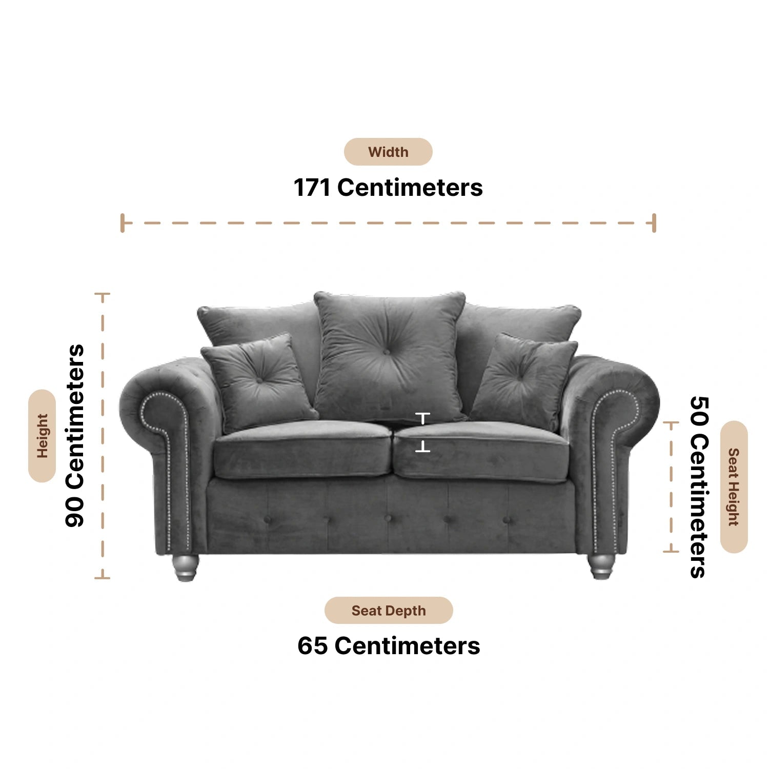 Olympia Grey Fabric Velvet 2 Seater Sofa - Furniture Instore