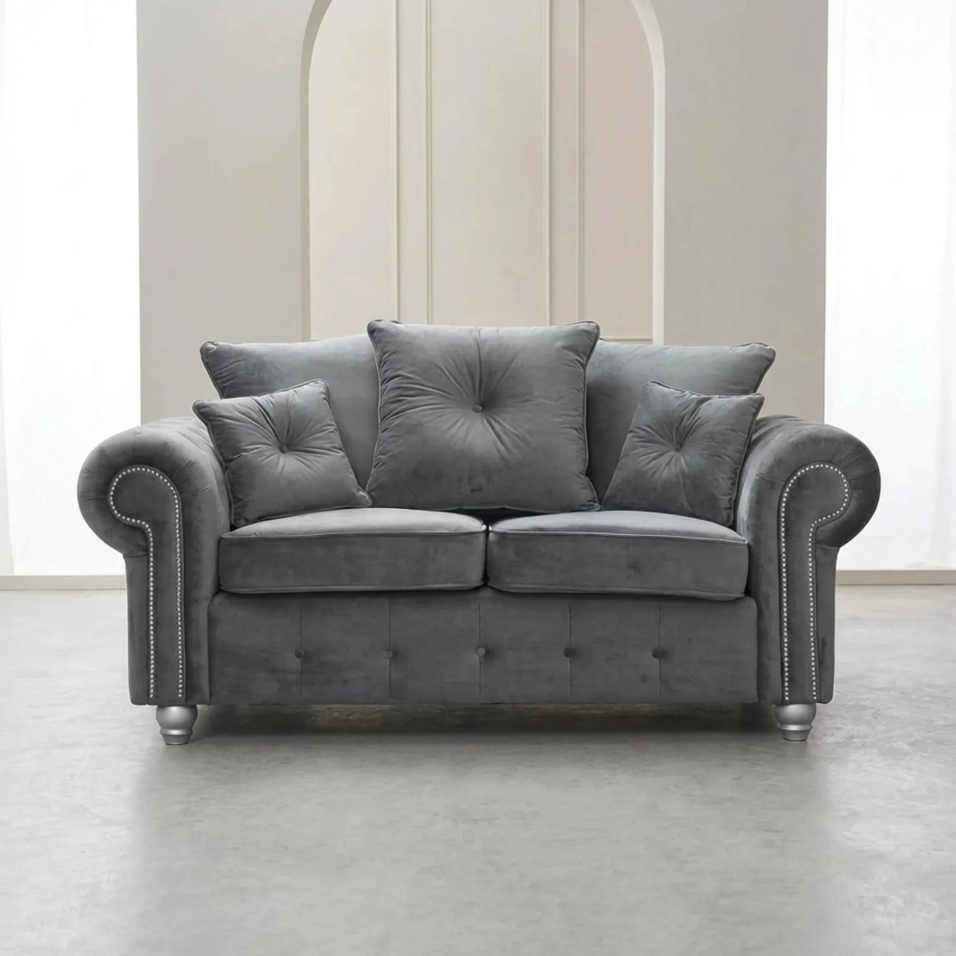 Olympia Grey Fabric Velvet 2 Seater Sofa - Furniture Instore