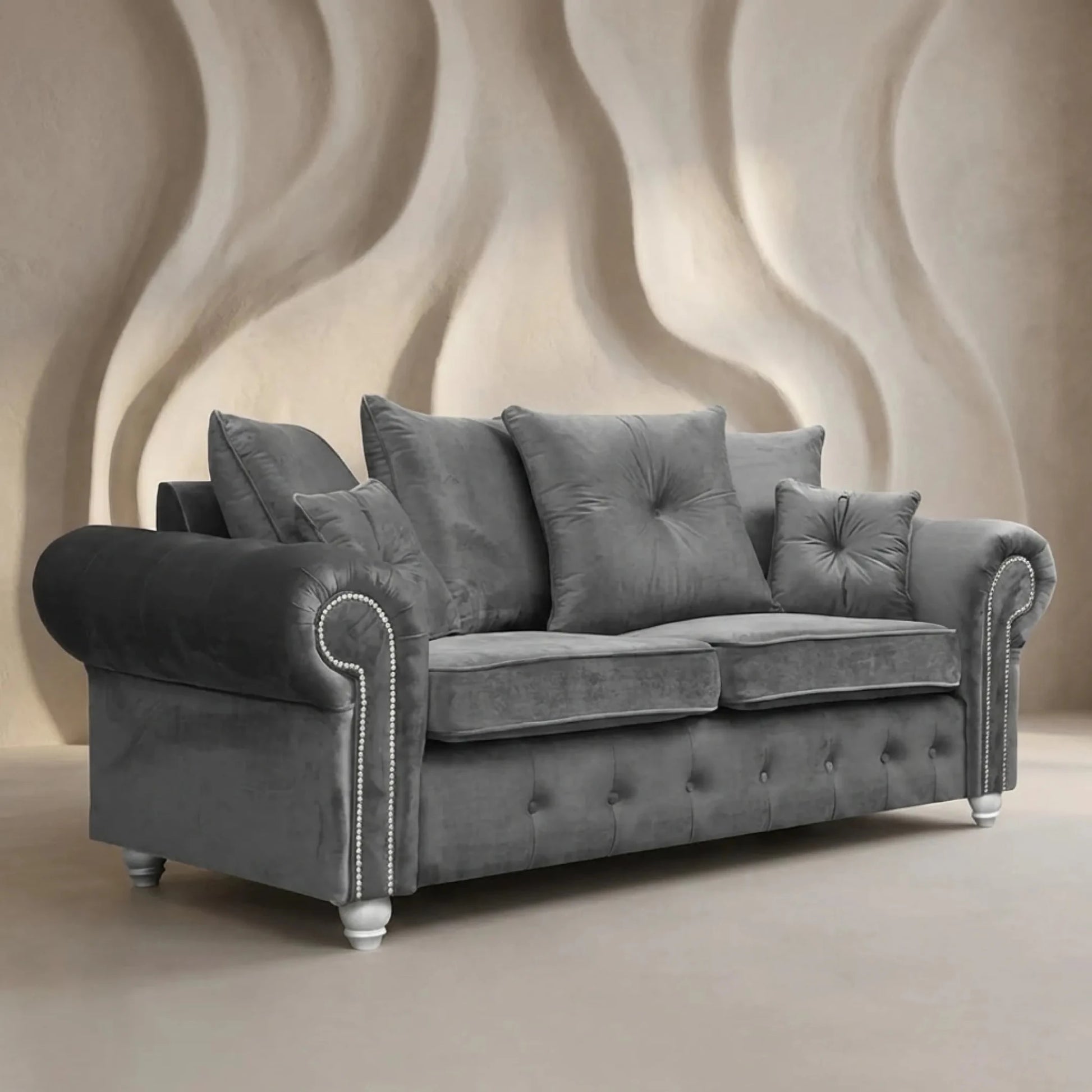 Olympia Grey Fabric Velvet 3 Seater Sofa - Furniture Instore