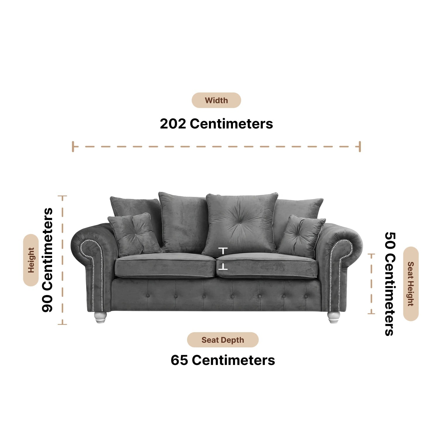 Olympia Grey Fabric Velvet 3 Seater Sofa - Furniture Instore