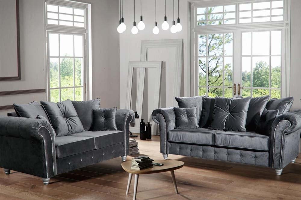 Olympia Grey Fabric Velvet 3 Seater Sofa - Furniture Instore