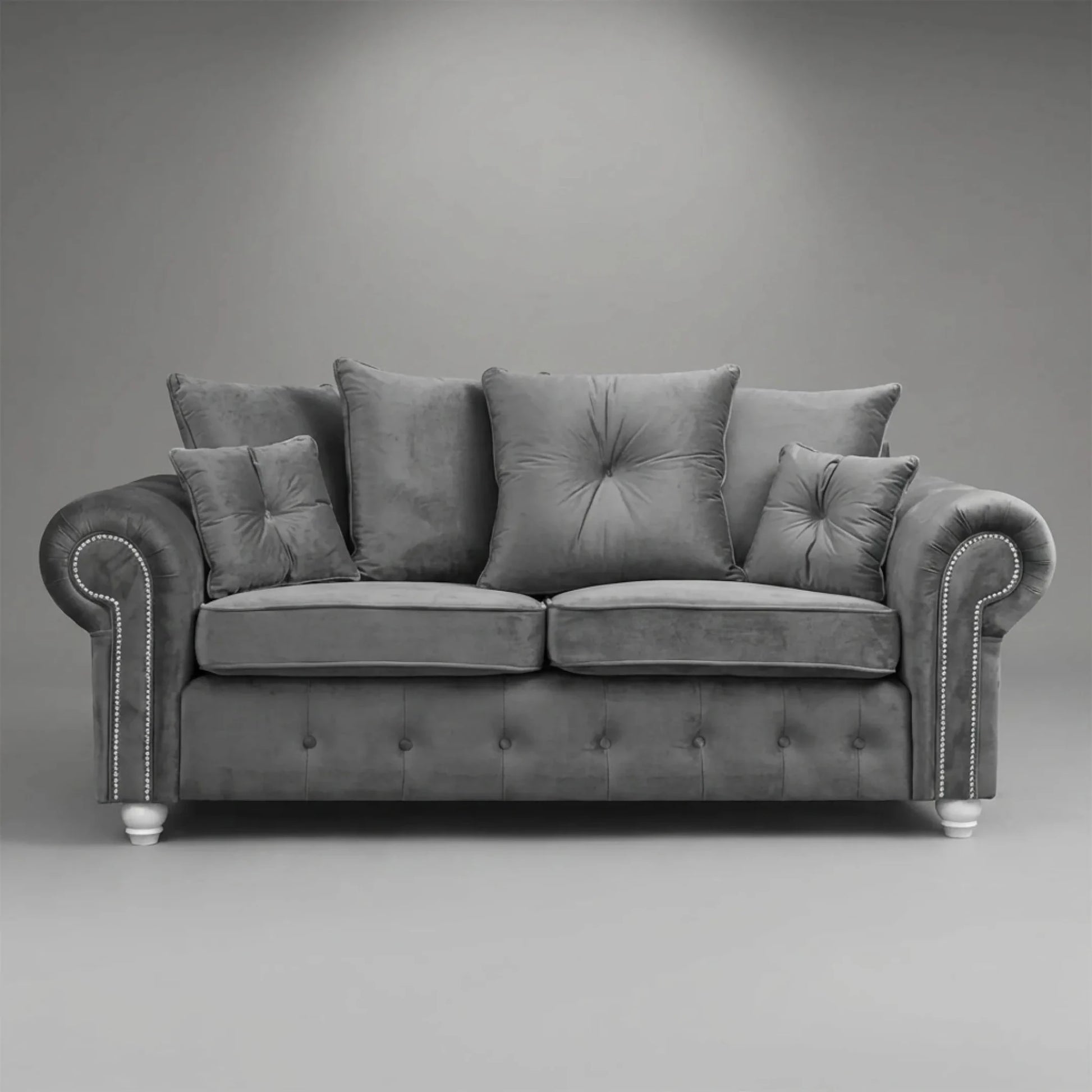 Olympia Grey Fabric Velvet 3 Seater Sofa - Furniture Instore