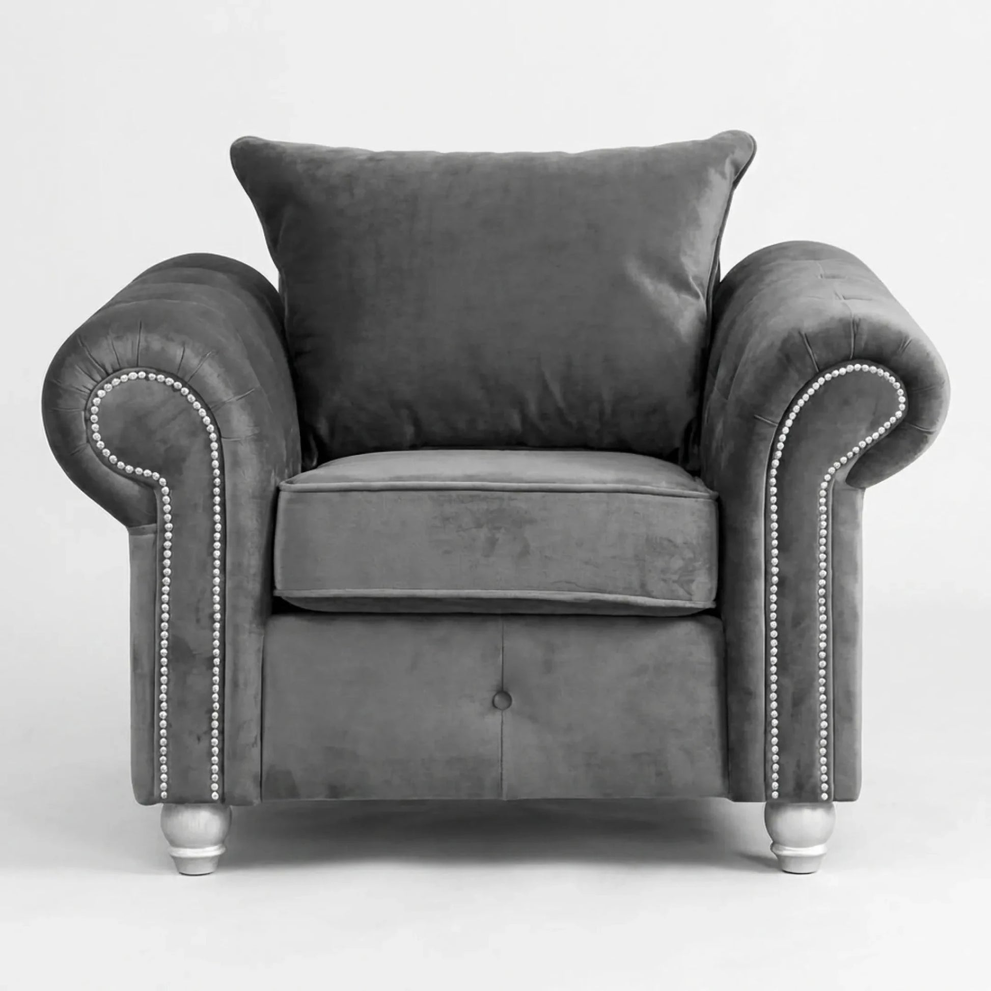 Olympia Grey Fabric Velvet Armchair - Furniture Instore