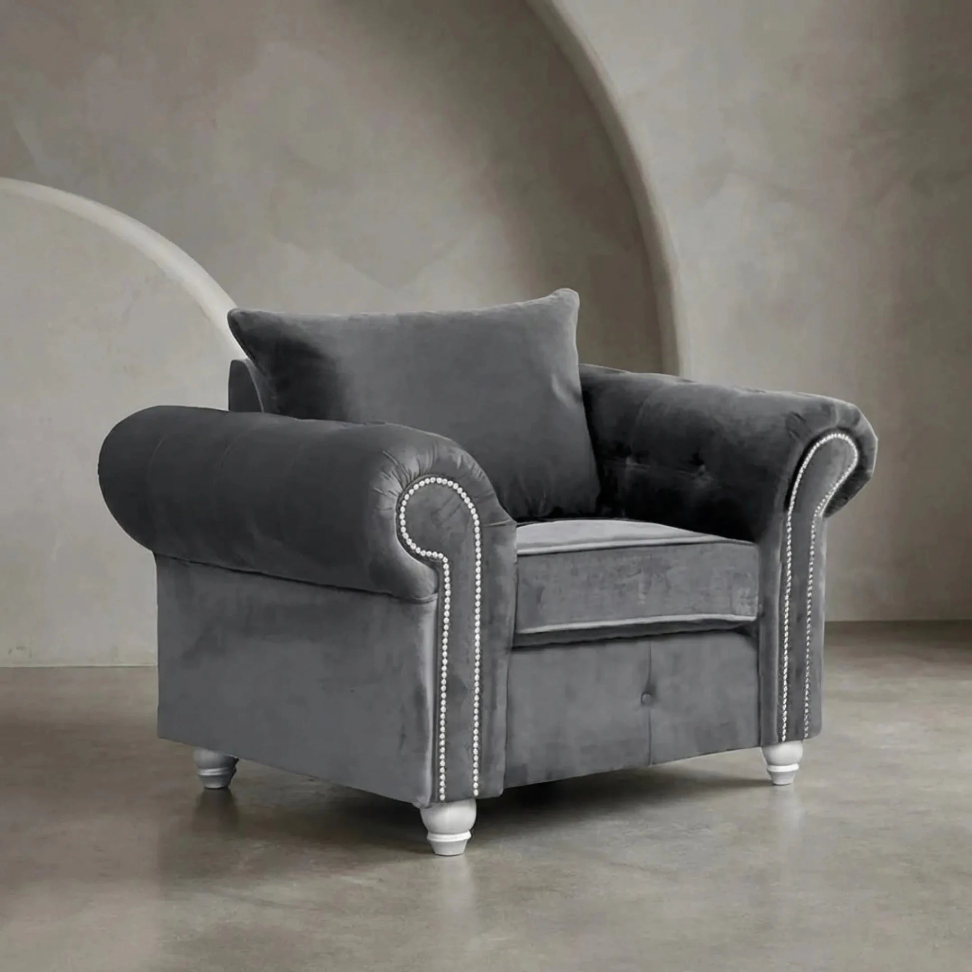 Olympia Grey Fabric Velvet Armchair - Furniture Instore