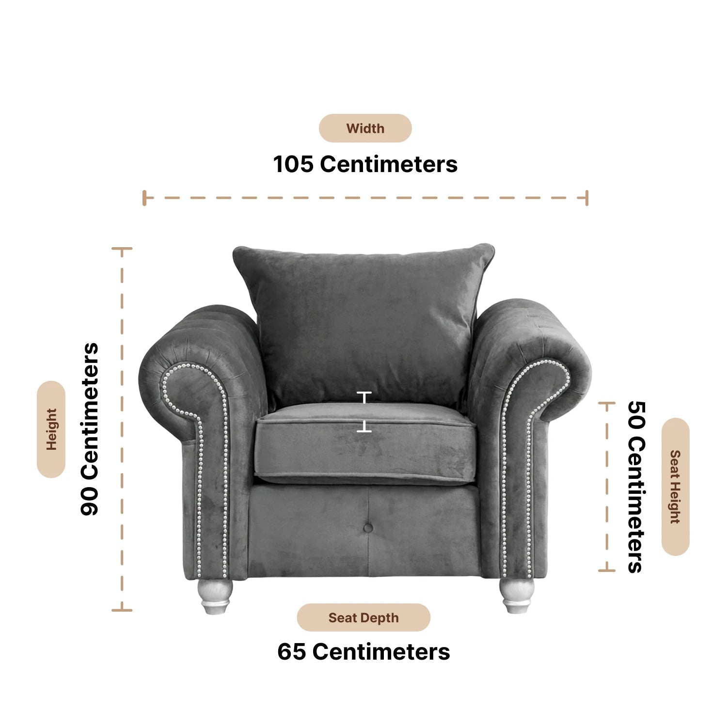 Olympia Grey Fabric Velvet Armchair - Furniture Instore