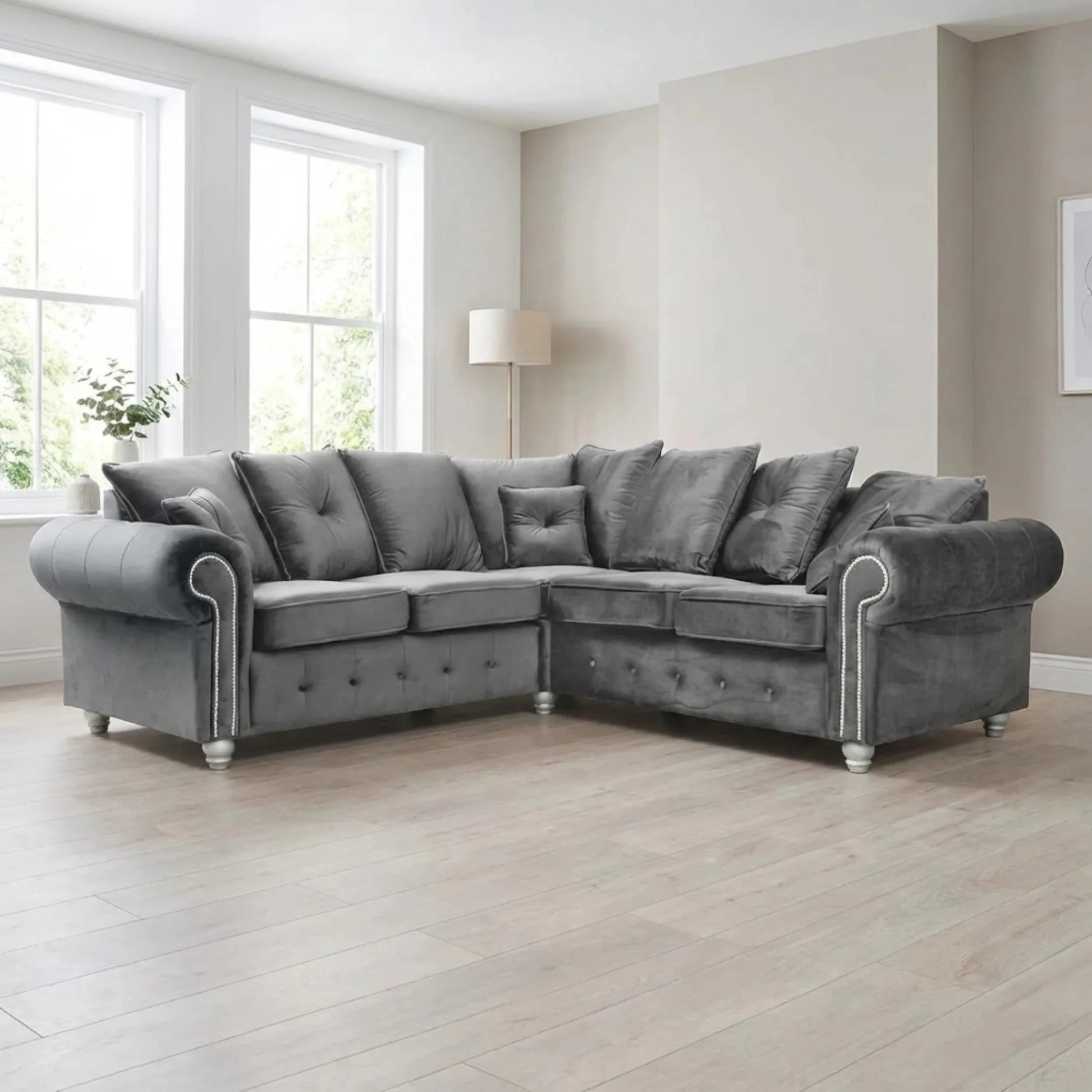 Olympia Grey Fabric Velvet Corner Sofa - Furniture Instore