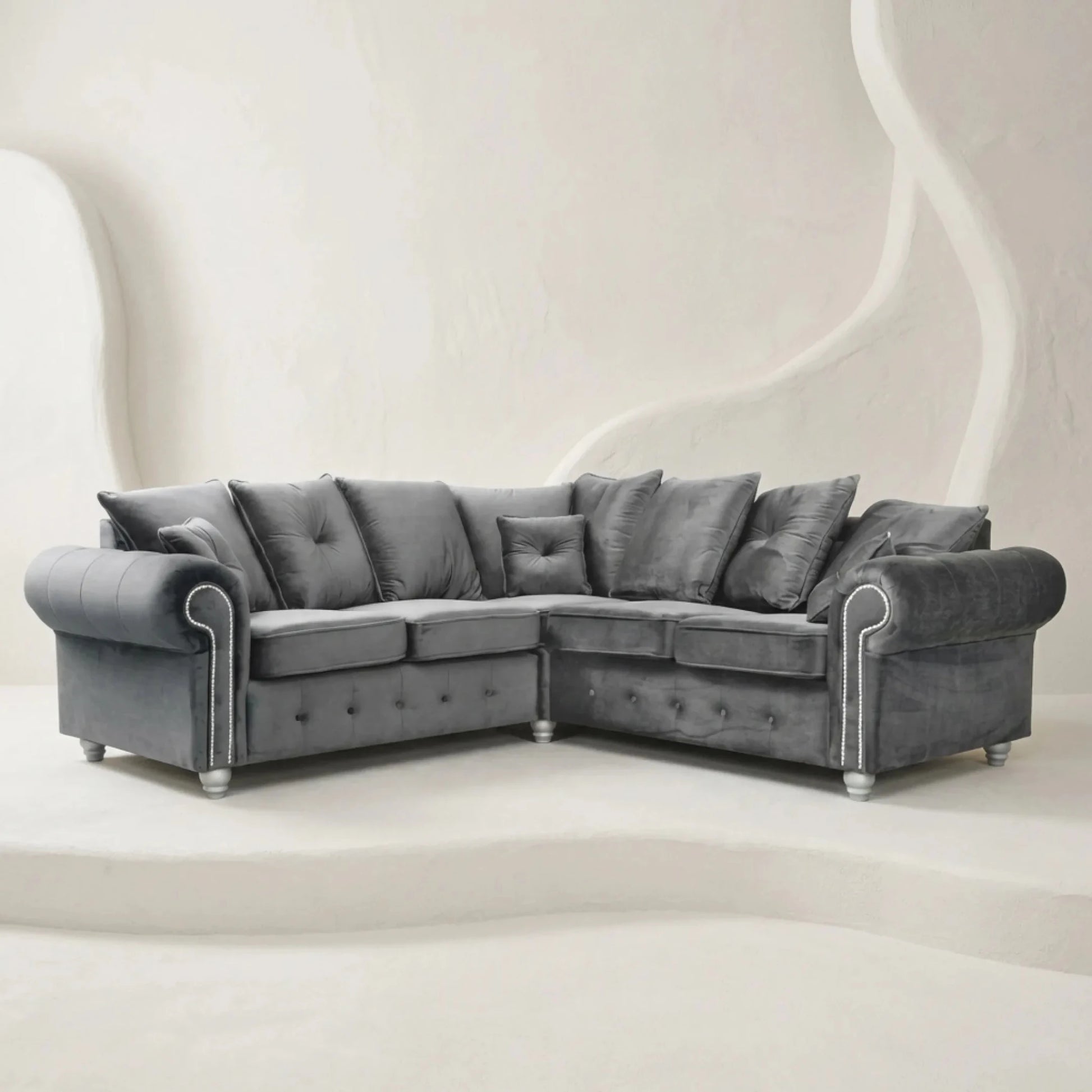Olympia Grey Fabric Velvet Corner Sofa - Furniture Instore