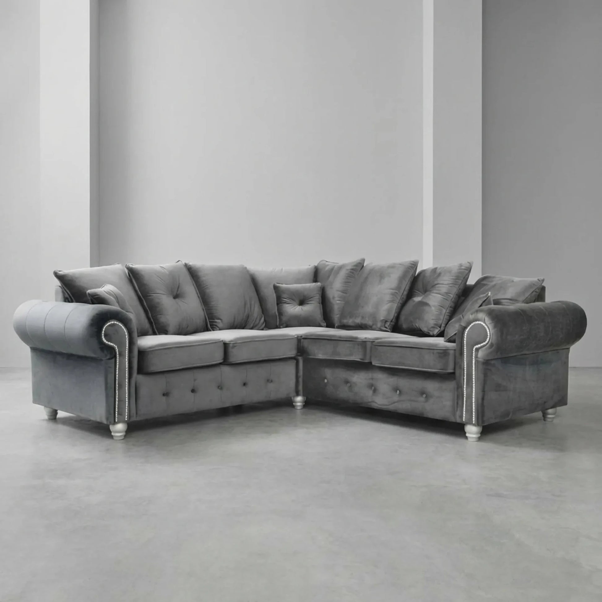 Olympia Grey Fabric Velvet Corner Sofa - Furniture Instore
