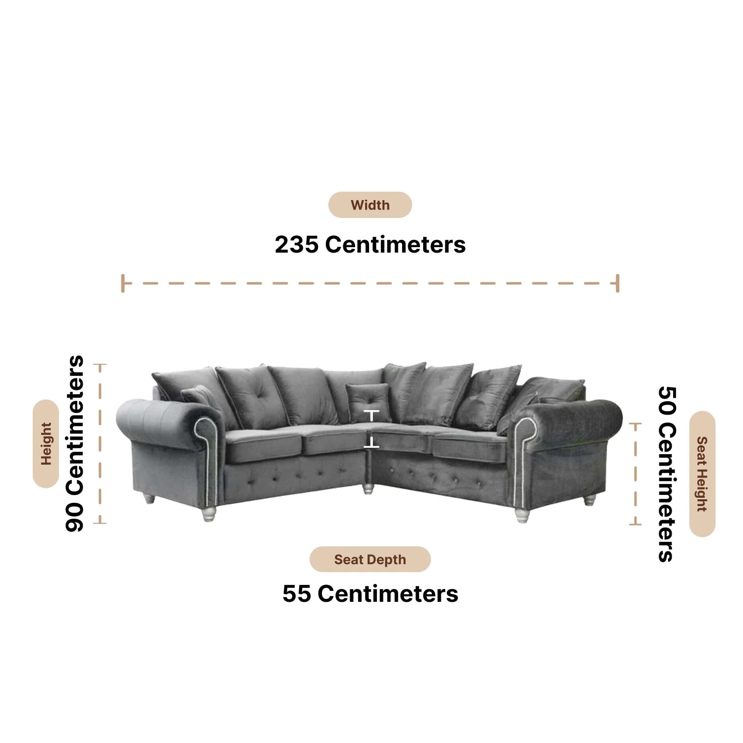 Olympia Grey Fabric Velvet Corner Sofa - Furniture Instore