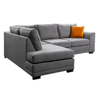 Ocra grey left-hand corner sofa shown at an angle on a white background, emphasizing its sleek lines and modern style