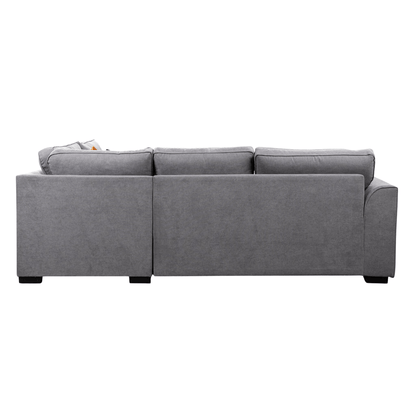 Back view of Ocra grey left-hand corner sofa on a white background, showcasing its smooth upholstery and clean design
