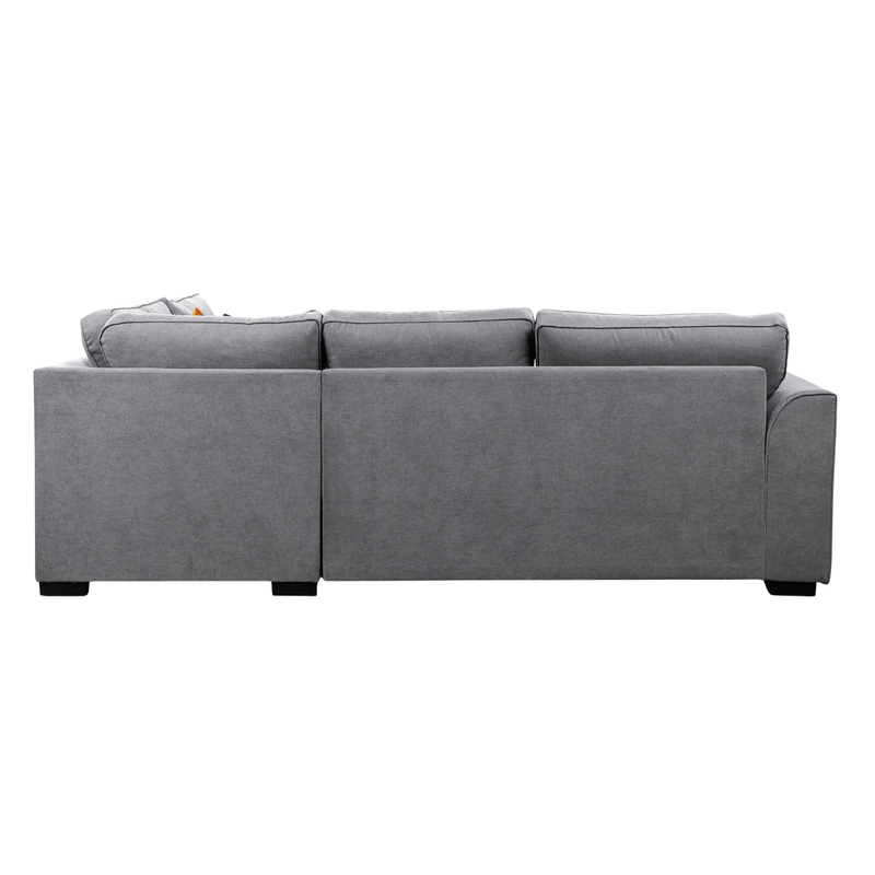 Back view of Ocra grey left-hand corner sofa on a white background, showcasing its smooth upholstery and clean design