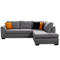 Front-facing Ocra grey right-hand corner sofa on a white background, showcasing its modern design and smooth fabric finish