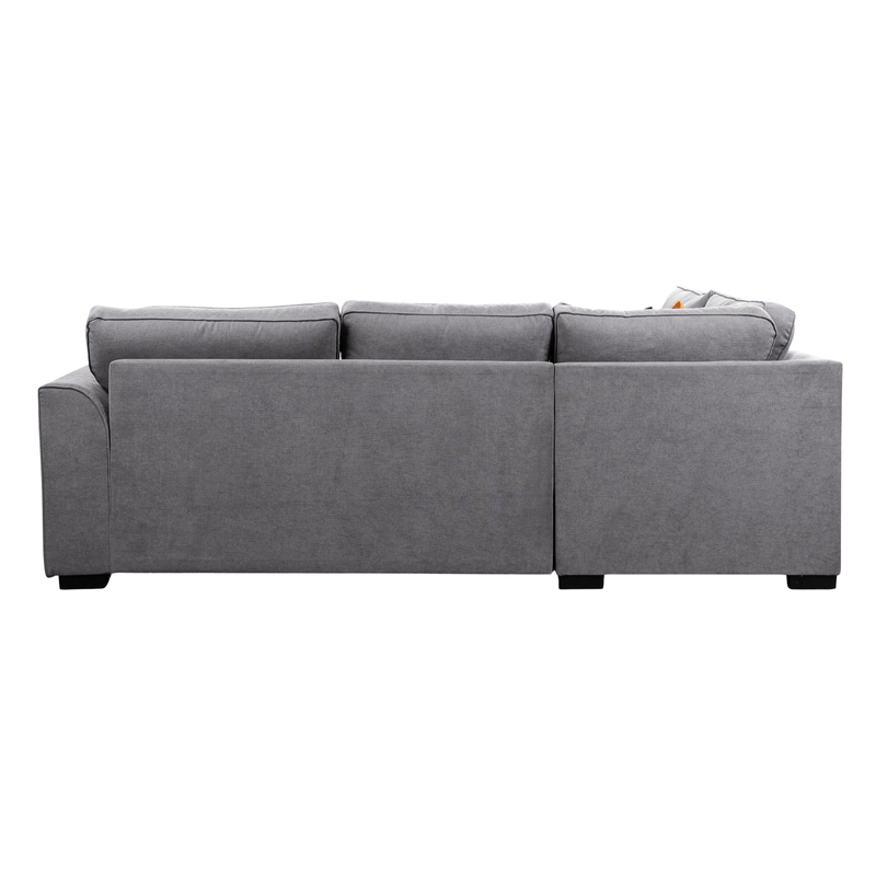 Back view of Ocra grey right-hand corner sofa on a white background, showing smooth upholstery and clean design lines
