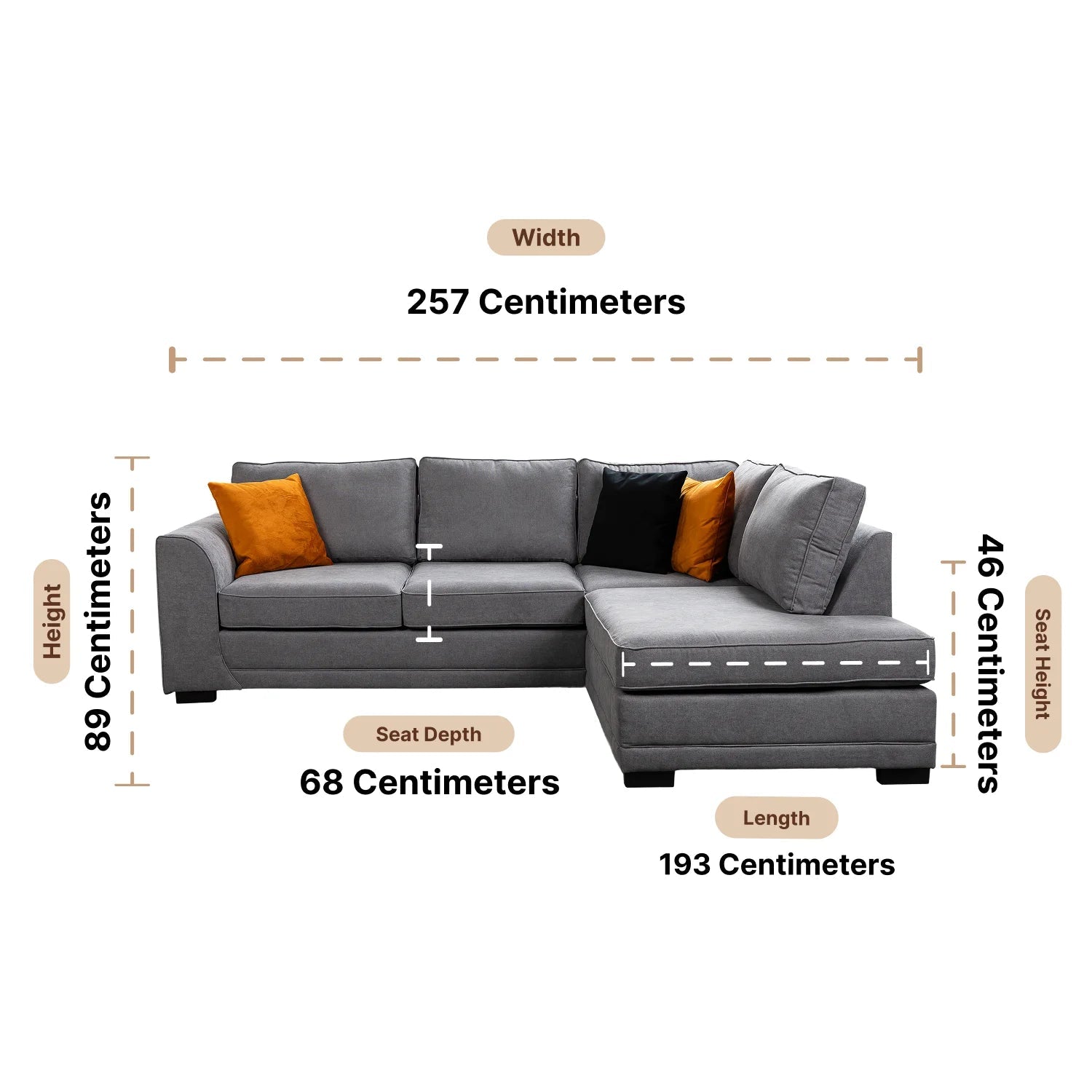 Orka Sofa Grey Fabric Right Hand Corner Sofa - RHC - Furniture Instore