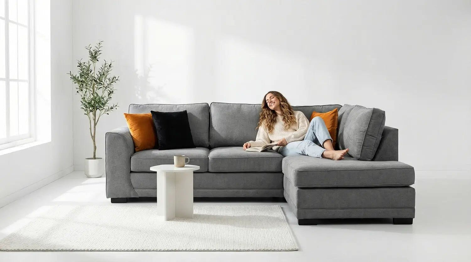 Orka Sofa Grey Fabric Right Hand Corner Sofa - RHC - Furniture Instore